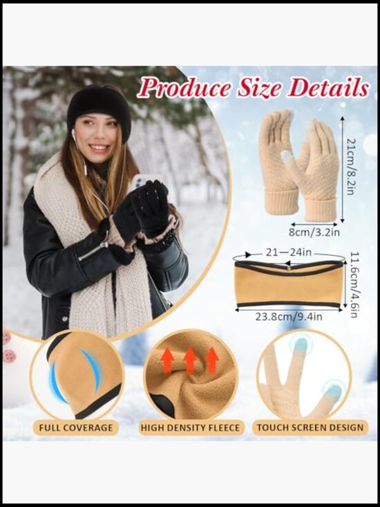 24 Pcs Winter Beanie Hat Scarf Gloves Ear Warmers Headband Set Knit Touchscreen